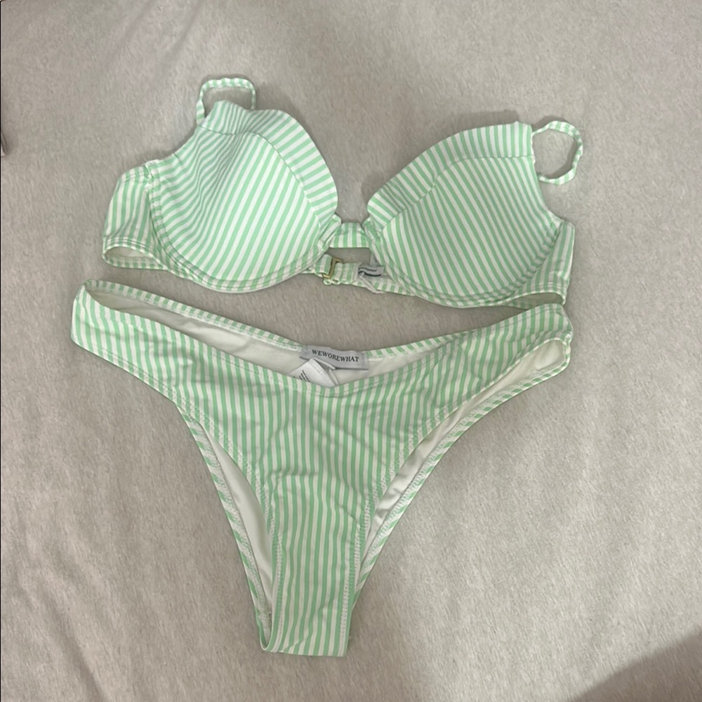 WeWoreWhat Green Striped Bikini Set